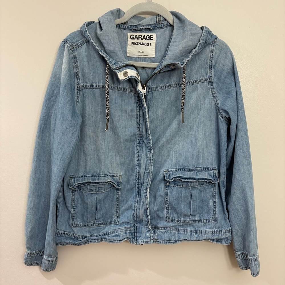 Garage Women’s Hooded Full Zip Denim Jacket Size Medium